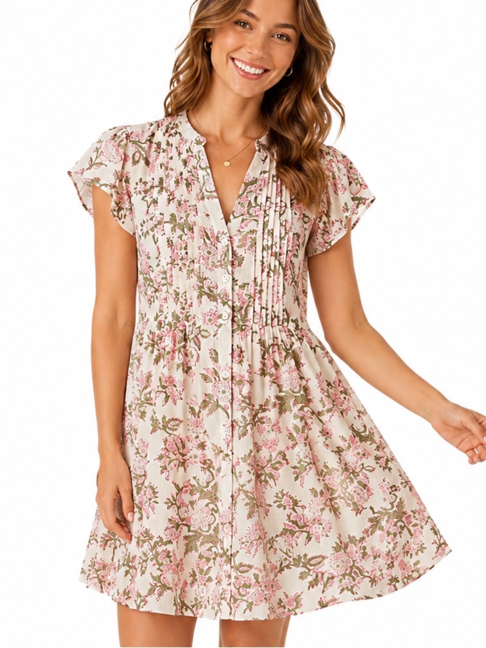 🌸 Madison Mathews Floral Cotton Button Front Dress – Size Large